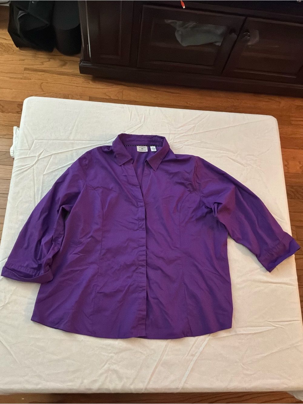 ******* Lee Purple Collared Button-Front Blouse b5 *******